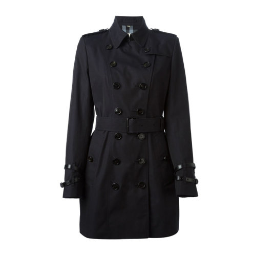 BURBERRY 博柏利 巴寶莉 女士 服裝  海軍藍(lán)色翻領(lǐng)雙排扣大衣 女士大衣