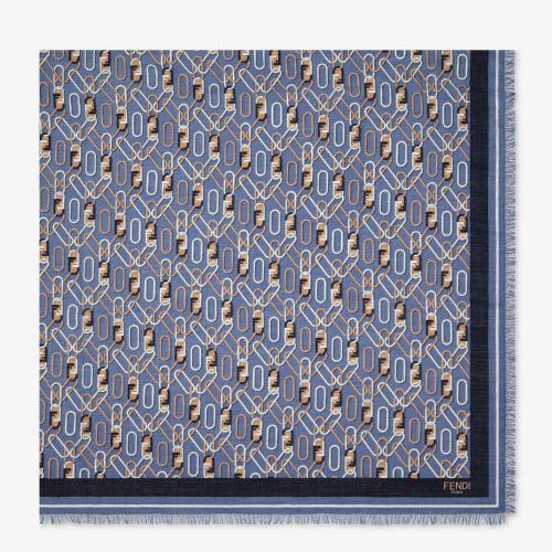  FENDI芬迪 22年秋冬 女士 圍巾 藍(lán)色桑蠶絲披肩 FXT069AIXCF0V6W