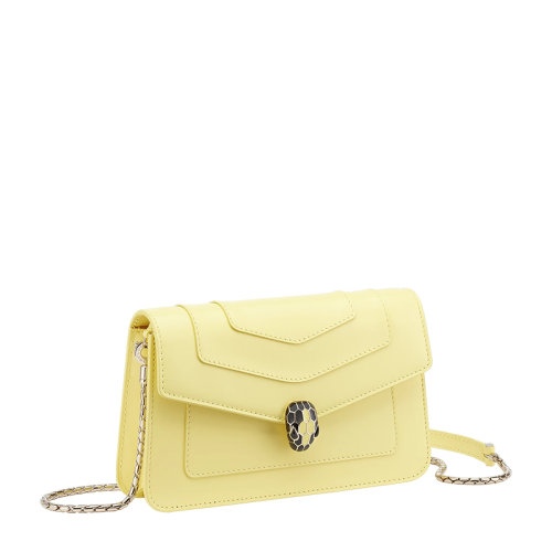 BVLGARI/寶格麗 22春夏新款SERPENTI FOREVER系列 女士黃色小牛皮蛇頭扣鏈條拼接單肩包錢包291402