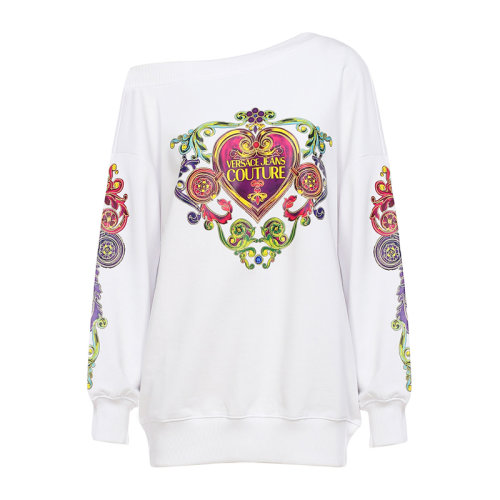 VERSACE JEANS/范思哲牛仔 女士純色棉質(zhì)經(jīng)典字母徽標(biāo)印花裝飾圓領(lǐng)長(zhǎng)袖上衣衛(wèi)衣套頭衫 B6HVB70E-30310 多色可選