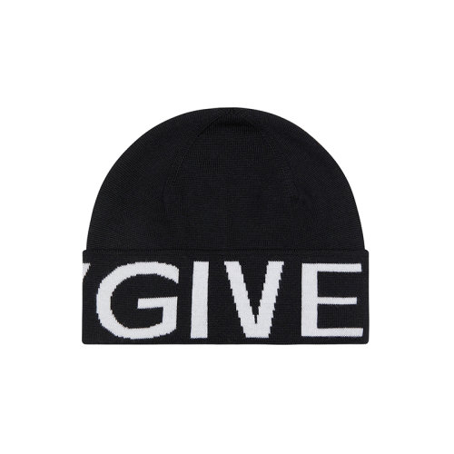 Givenchy/紀(jì)梵希新款 男士黑色美利奴羊毛提花GIVENCHY LOGO無邊軟帽BPZ02XP0DB-001