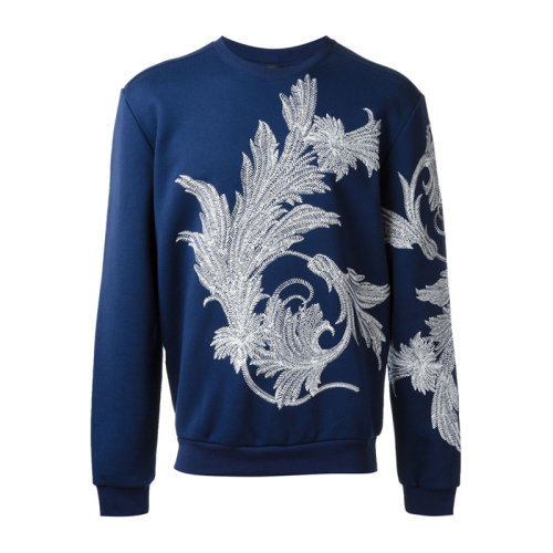 VERSACE JEANS/范思哲牛仔 男士藍(lán)色棉質(zhì)混紡面料葉子圖案裝飾圓領(lǐng)長袖上衣衛(wèi)衣運動衫套頭衫 A73532-A217891-A126