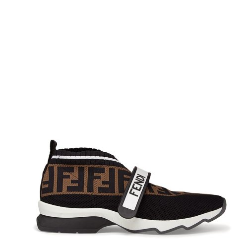 FENDI/芬迪  女士黑色織物FF標志拼接休閑運動鞋  8E6701A5JFF14ZV