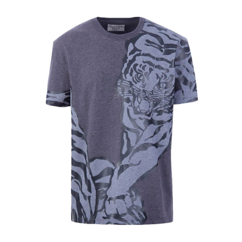 Valentino 華倫天奴 男士 服裝  灰藍(lán)色圓領(lǐng)老虎圖案棉質(zhì)短袖T恤 男士短袖T恤