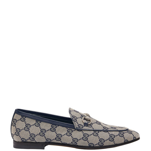 GUCCI/古馳 22年春夏新款 Jordaan系列 女士米色/藍(lán)色經(jīng)典老花帆布馬銜扣樂福鞋693213KY9804061
