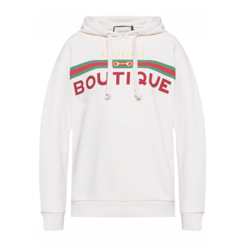 GUCCI 古馳 男女情侶款米白色logo字母印花連帽運動衫 中性衛(wèi)衣