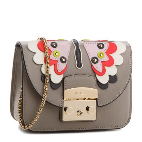 Furla/芙拉  Metropolis 女士單肩鏈條鎖扣包 966260 貼片鉚釘裝飾 灰色