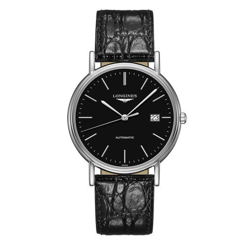 LONGINES/浪琴  時(shí)尚系列 自動(dòng)機(jī)械表黑盤皮質(zhì)表帶精鋼表殼男表38.5毫米L4.921.4.52.2