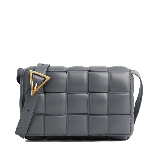 Bottega Veneta/葆蝶家 21新款CASSETTE PADDED系列 女士閃電灰色小羊皮雙面編織單肩斜挎豆腐包591970VCQR11233