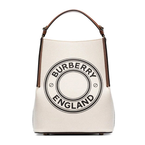 BURBERRY/博柏利 女士米色棉質(zhì)配皮經(jīng)典圓形字母徽標(biāo)印花單肩包斜挎包手提包女包 8026824