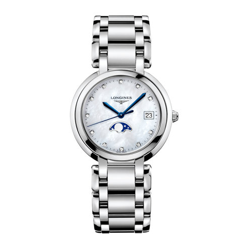 LONGINES/浪琴  心月系列石英機芯精鋼女士鑲鉆珍珠貝母腕表34毫米L8.116.4.87.6