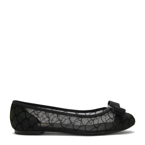 Salvatore Ferragamo/菲拉格慕 黑色 女士VARINA蝴蝶結飾絎縫芭蕾平底鞋 732845-01R400