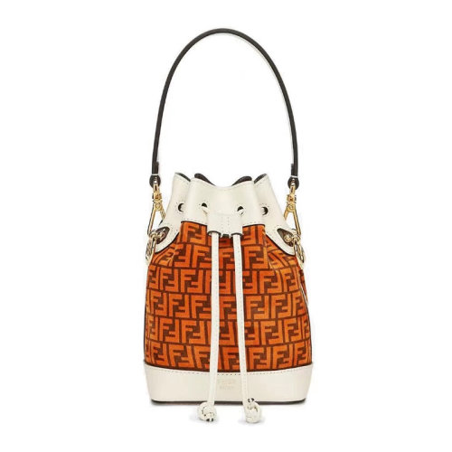 FENDI/芬迪 女士拼色小牛皮經(jīng)典雙F字母徽標印花抽繩開合單肩包斜挎包手提包水桶包女包 8BS010-AFIS-F1E1F