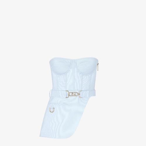  FENDI芬迪 22年秋冬 女士 短袖襯衫 淺藍(lán)色細(xì)條紋棉布緊身衣 FS7911AJYMF0EX7