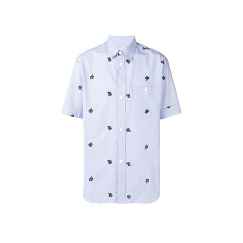 KENZO/高田賢三  凱卓男裝 玫瑰花圖案 男士藍(lán)色棉質(zhì)時(shí)尚條紋方領(lǐng)春夏短袖襯衫 F955CH5261FH.64