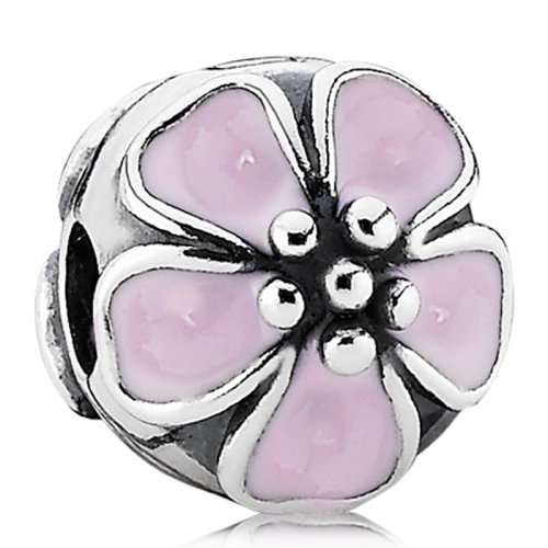 PANDORA 潘多拉 女士 粉色櫻花925銀琺瑯固定夾 串珠配珠 791041EN40