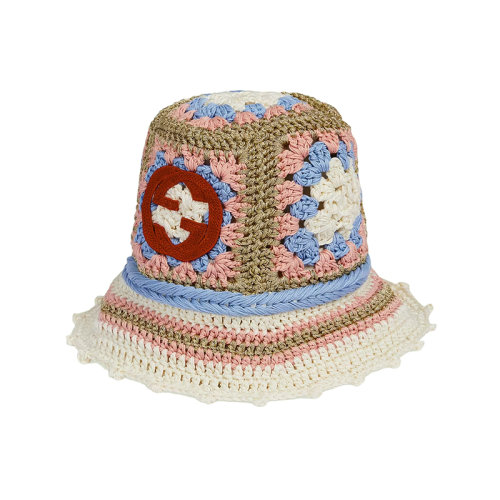 GUCCI/古馳 22年秋冬新款 Lovelight系列 女士多色棉質(zhì)混紡鉤編織物花朵圖案漁夫帽?7123413HAM08078