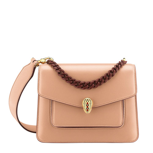 BVLGARI/寶格麗 SERPENTI FOREVER系列 女士小號焦糖米色納帕皮革蛇首扣單肩斜挎包290982