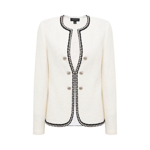 【21春夏新款】St. John/盛薔 白色圓領(lǐng)小香風針織短款女士夾克K613QY1