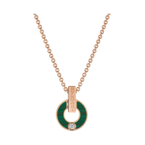 BVLGARI/寶格麗 BVLGARI BVLGARI系列  18k金玫瑰金鏤空鑲嵌孔雀石元素鉆石項(xiàng)鏈357313