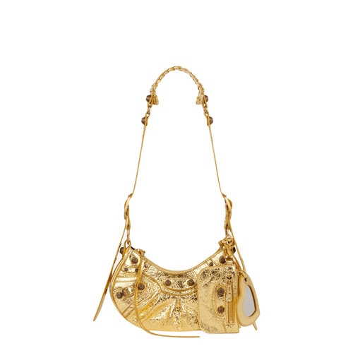 Balenciaga/巴黎世家 22春夏新款LE CAGOLE系列 女士超小號金色羊皮革鱷魚壓紋心形鏡子零錢包吊墜單肩斜挎腋下包6713090GT3M8005