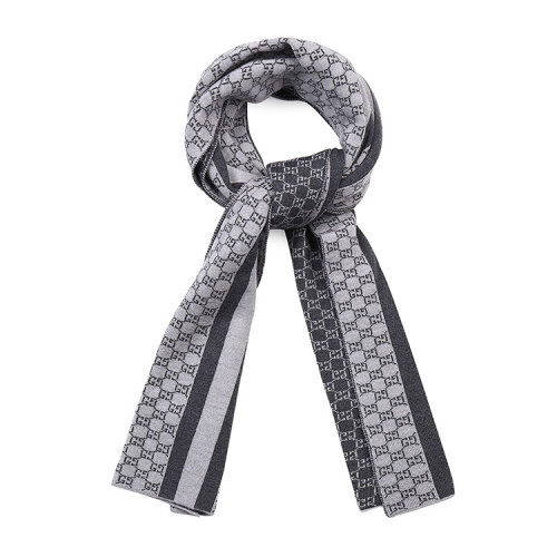 GUCCI/古馳 厚款男士羊毛 圍巾/披肩 雙Glogo灰色羊毛圍巾 30×200cm