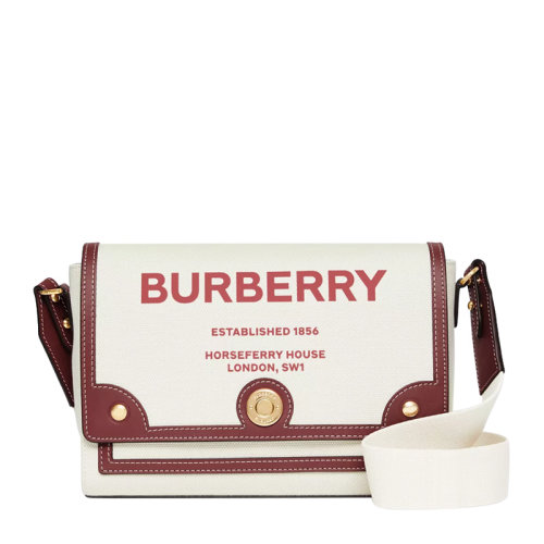 BURBERRY/博柏利 女士紅白拼色棉質(zhì)字母Horseferry徽標(biāo)印花翻蓋磁扣單肩包斜挎包郵差包女包 8036821