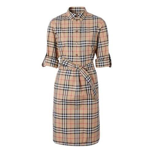 BURBERRY/博柏利  巴寶莉女裝 時尚百搭 女士駝色棉質(zhì)格紋連衣裙 80245851 HKY0011N