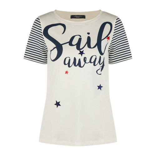 MaxMara/麥絲瑪拉  女裝 時(shí)尚百搭 袖口條紋 女士白色棉質(zhì)短袖T恤 FIENO001 HKY012345C