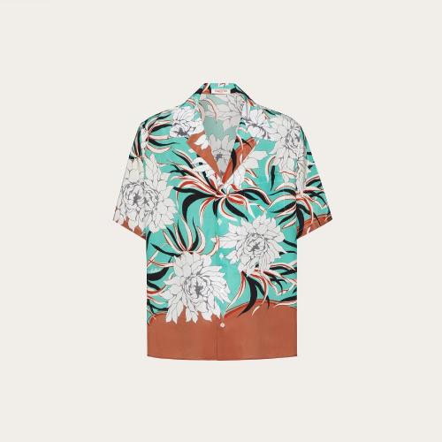  VALENTINO華倫天奴 22年秋冬 男士 短袖襯衫 CHEMISE BOWLING EN SOIE IMPRIMé STREET FLOWER