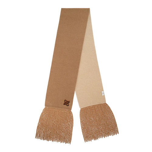 FENDI/芬迪 女士雙色駱駝絨混紡羊毛FF karligraphy刺繡 長(zhǎng)款流蘇圍巾FXT332AHRJF0QU5