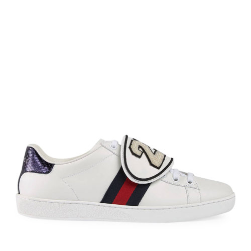 GUCCI/古馳 可拆卸刺繡一箭穿心和25貼飾紅藍(lán)鴛鴦織帶女士休閑運(yùn)動鞋小白鞋板鞋481151 女鞋