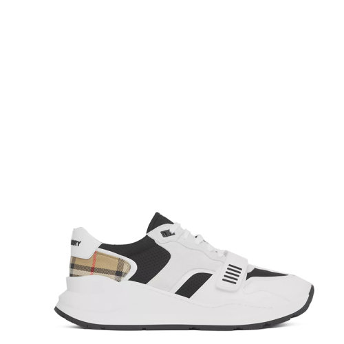 BURBERRY/博柏利 22年春夏新款 男士黑色/白色棉質(zhì)復古格紋裁片碰撞網(wǎng)眼運動鞋80518391