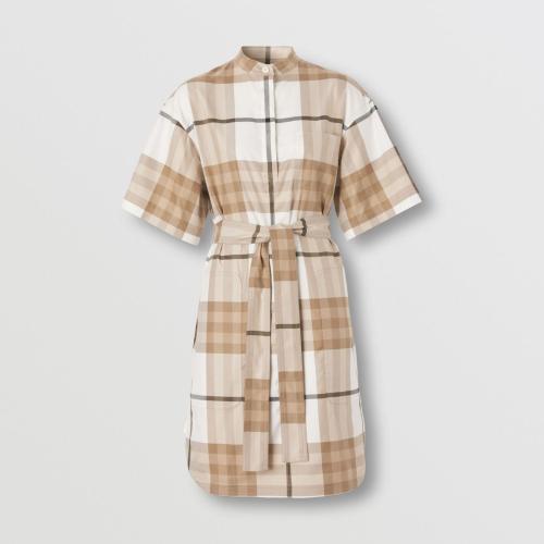  BURBERRY 22年秋冬 女士 格紋棉質(zhì)斜紋系腰連衣裙 80569071