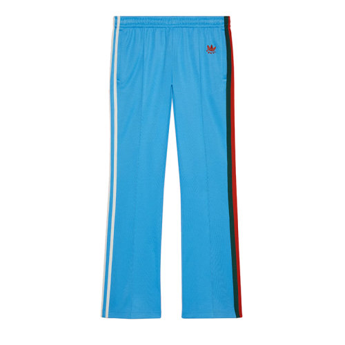 GUCCI/古馳 22年秋冬新款 adidas聯(lián)名系列 男士淺藍(lán)色棉質(zhì)混紡側(cè)面飾三條紋貼花運(yùn)動(dòng)長(zhǎng)褲691785XJEK24713