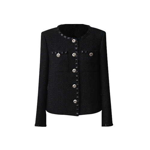 GeleiStory/GeleiStory 春夏新款 通勤黑色羊毛編織軟呢小香短款外套名媛上衣外套 女士夾克