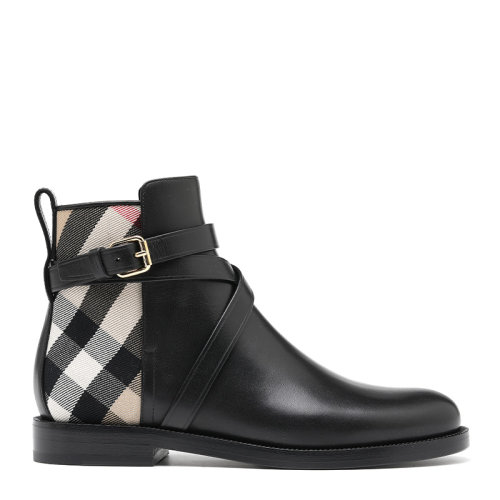 BURBERRY/博柏利21新品格紋織物牛皮革拼接女士短靴低幫靴8042366