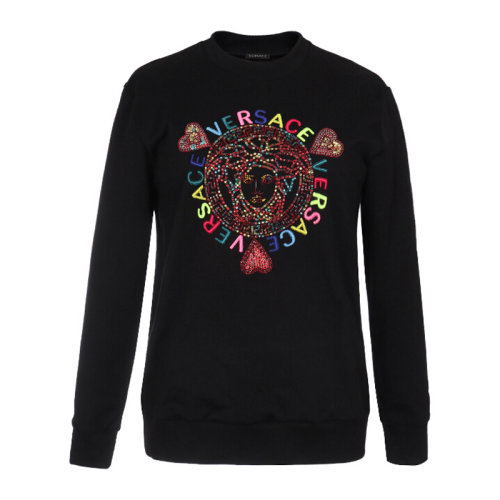 VERSACE/范思哲 女士黑色棉質(zhì)經(jīng)典字母徽標(biāo)仿水晶美杜莎頭像裝飾針織長袖上衣衛(wèi)衣 A83924-A227994-A1008