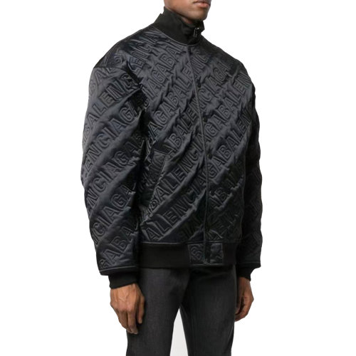 Balenciaga/巴黎世家 黑色壓花小圓領(lǐng)男士棉服