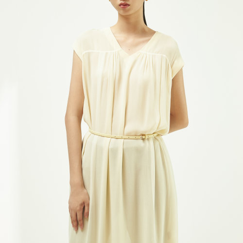 nisiss/怡夕喬其V領(lǐng)寬松疊透連身裙女士連衣裙n122xo15