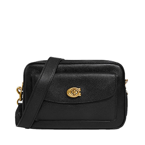 COACH/蔻馳  CASSIE系列 女士黑色皮質(zhì)拉鏈開合單肩斜挎包 639B4_BK