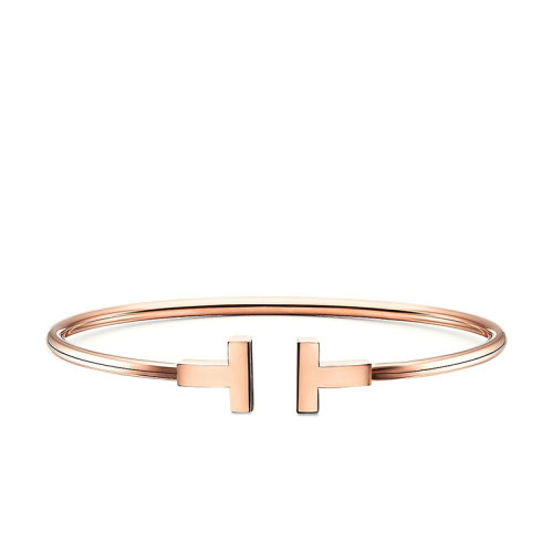 Tiffany & Co./蒂芙尼 經(jīng)典Tiffany T系列 18K金玫瑰金T形圖案Wire精致手鐲GRP07789