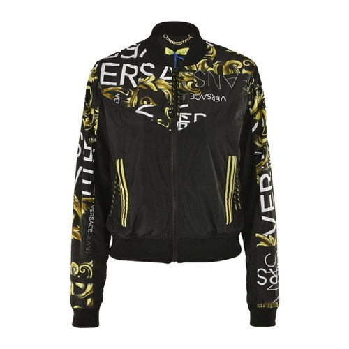 VERSACE JEANS/范思哲牛仔 女士黑色聚酯纖維經(jīng)典字母徽標(biāo)印花裝飾拉鏈開合長袖上衣開衫外套 C0HTA928-5048-923