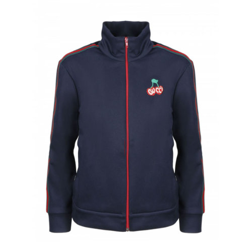 GUCCI/古馳  古琦女裝 櫻桃圖案點綴 紅綠條紋飾邊 女士藍色棉質(zhì)時尚夾克外套 625025 XJCUI 4206