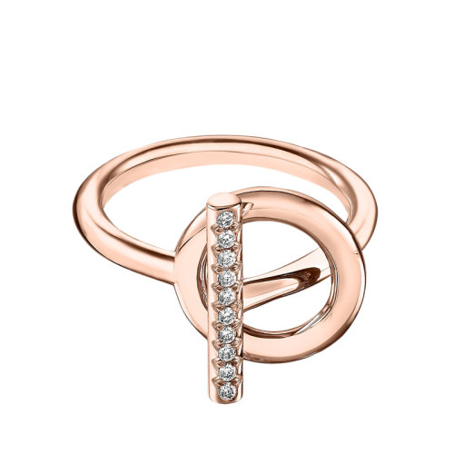 HERMES/愛馬仕 經(jīng)典Echappée Hermès系列 小號18K金玫瑰金鑲鉆棍狀戒指指環(huán)H219691B