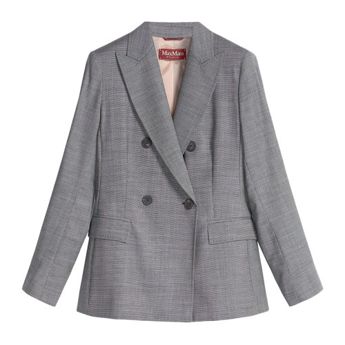 MaxMara/麥絲瑪拉 22年早春新款 CANARIE系列 女士黑色/白色彈力羊毛帆布細(xì)格紋西裝外套6041062706006