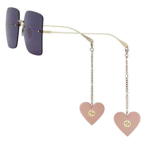 GUCCI/古馳 22年春夏新款 女士純藍色鏡片光澤感金色調(diào)金屬鏡框超大造型方形太陽鏡墨鏡?691338I33318040