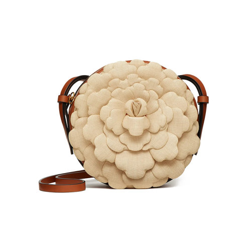 Valentino/華倫天奴   Atelier系列 女士天然色 03玫瑰版本粘膠酒椰花瓣圓形單肩手提斜挎包VW2B0I32TCWH20