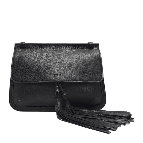 GUCCI/古馳 女士黑色粒面牛皮經(jīng)典字母徽標(biāo)壓花流蘇裝飾單肩包手提包女包 370826-A7M0N-1000