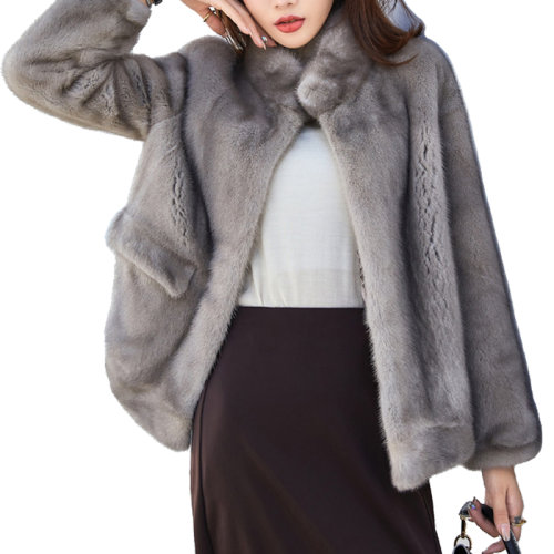 GeleiStory/GeleiStory  秋冬新款貂皮大衣女韓版修身立領(lǐng)短款銀藍貂整貂水貂皮草外套裘皮  女士皮草